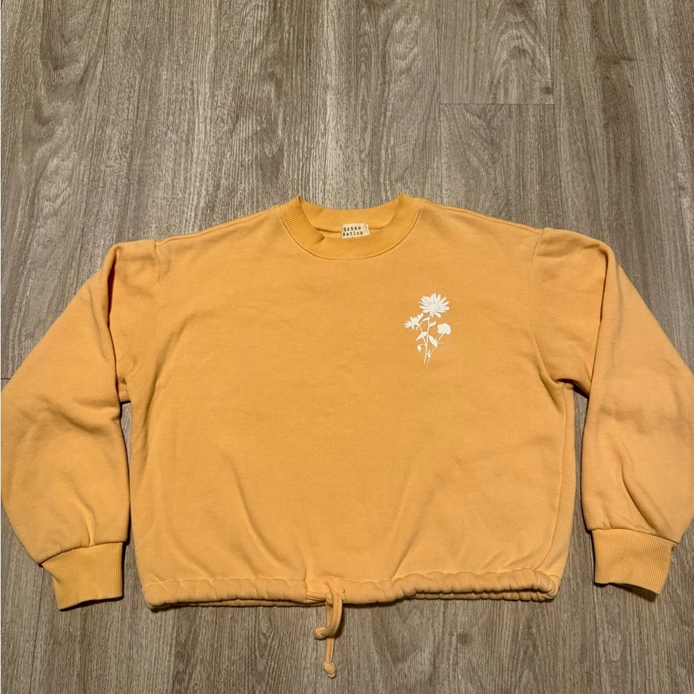 Cozy Mustard Cropped Sweatshirt with Floral Accent